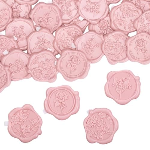 60Pcs Wax Seal Stickers Wedding Invitation Envelope Seal Stickers Adhesive Backed Blush Pink for Wedding PartyValentines DayMothers Day Gift Wrapping 4 Flower Styles