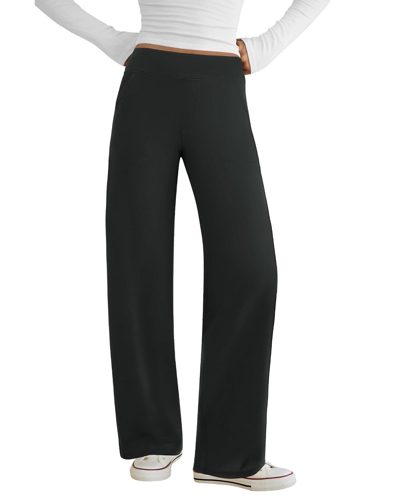 COPYLEAF Wide Leg Pants Woman Yoga Pants with Pockets Stretch Dress Work Pants Casual Lounge Sweatpants(Black S)