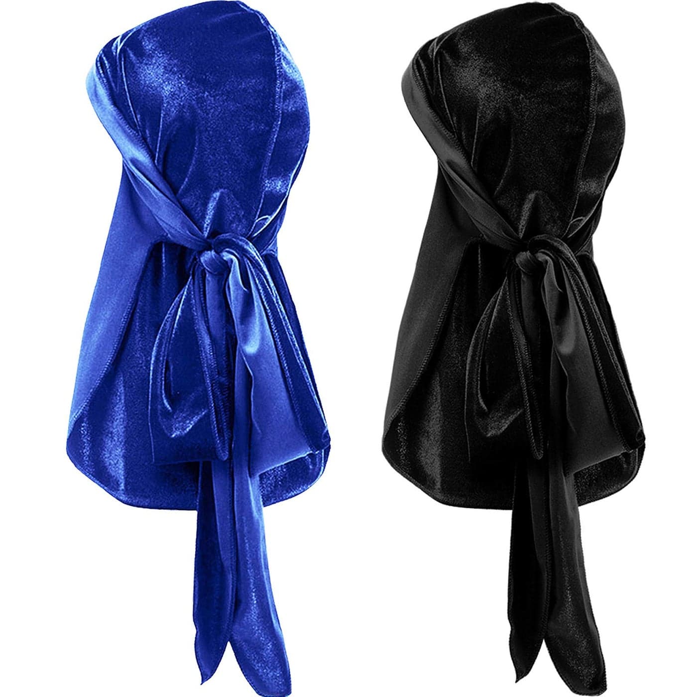 2 Pieces Velvet Baby Durags Kids Durag Caps 360 Wave Wide Strap Headwraps Long Tail Turban Beanies for Boys Girls Black Royal Blue