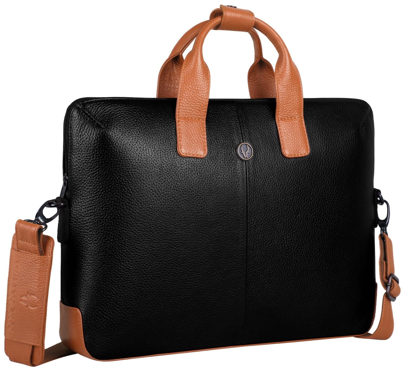 WildHorn Premium Leather Mens Laptop Bag | Handcrafted | Adjustable Shoulder Strap, Fits 15.6-Inch Laptop | Ideal for Office, Travel, Daily Use - 1 Year Warranty (BLACK)