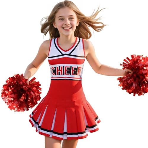 Gortykor Cheerleader Costume for Girls Cheerleading Outfit for Halloween Cheerleader Gifts 3-10 Years (Red, 5-6 Years)