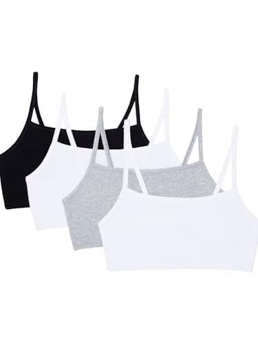 Fruit of the Loom Women's Spaghetti Strap Cotton Pullover Sports Bra, Black/White/White/Heather Grey 4-Pack, 42