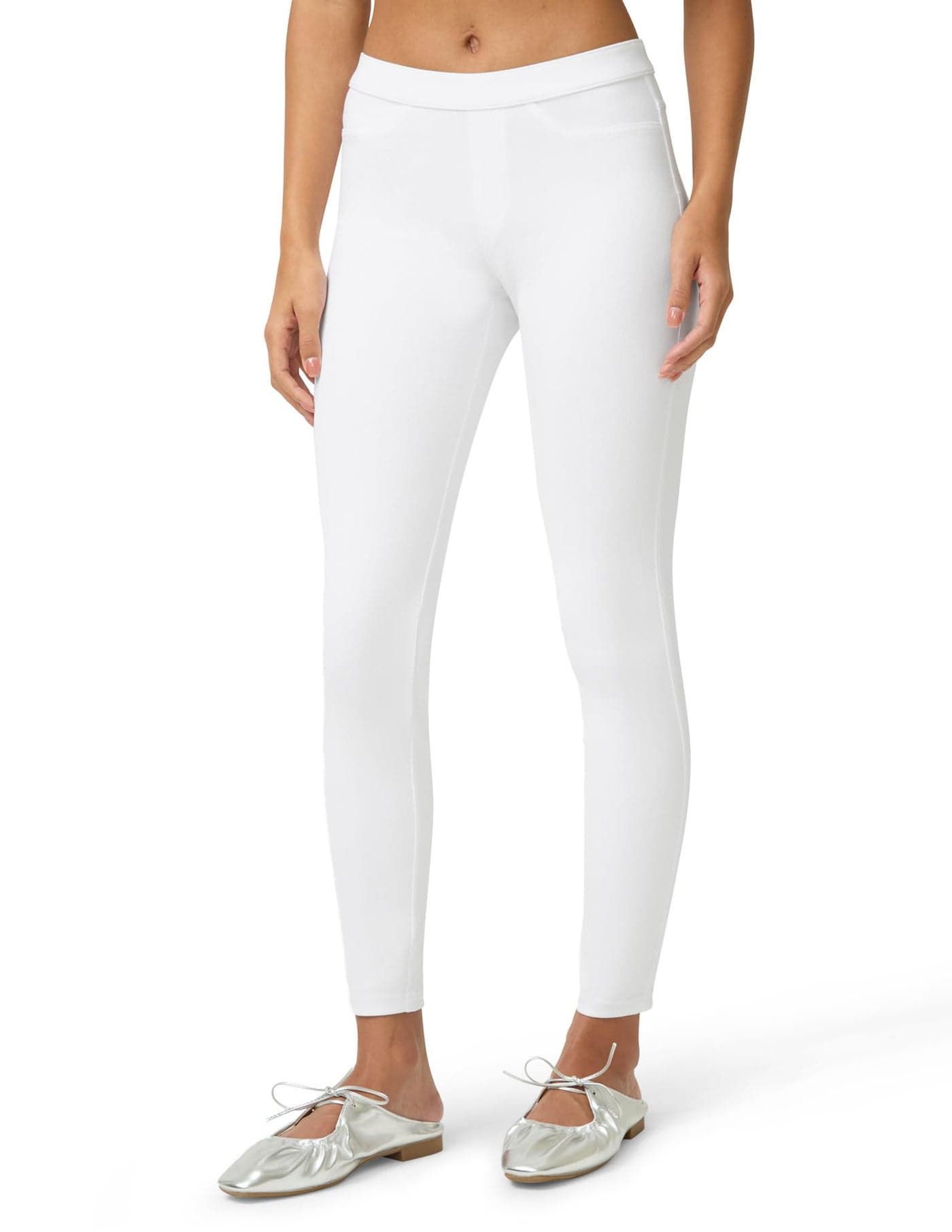 No nonsense Women's Classic Denim Leggings with Real Back Pockets, Elastic Waist, High Waisted - Stretchy & Trendy Jeans - White - 3X
