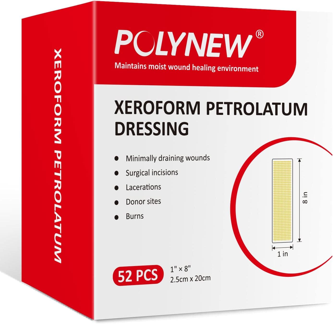 Xeroform Petrolatum Dressing 1x8 52 PCS NonAdherent Gauze for Low Exudating Wounds Fine Mesh Gauze Pads for Burns Abrasions Lacerations Skin Grafts and Surgical Incisions