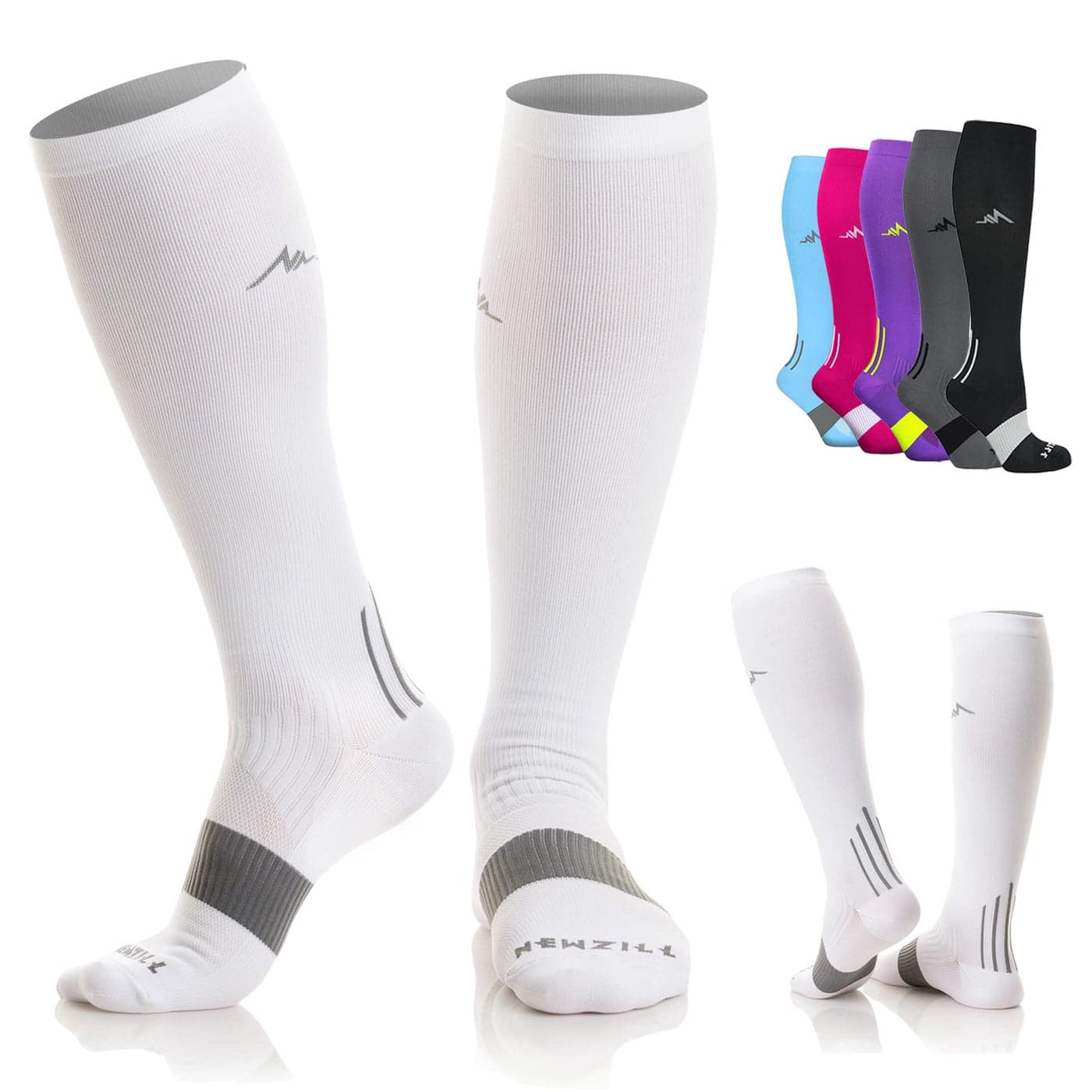 NEWZILL Medical Compression Socks for Women & Men Circulation 20-30 mmHg, Best for Running Athletic Hiking Travel Flight Nurses (White, L/XL)