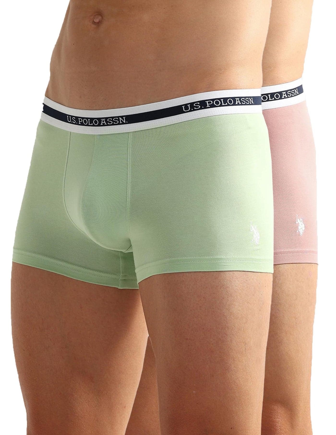 U.S. Polo ASSN. Mens Elastic Waistband Ribbed Solid OET09 Trunks - Pack of 2 Pastel Peach - Pastel Green L