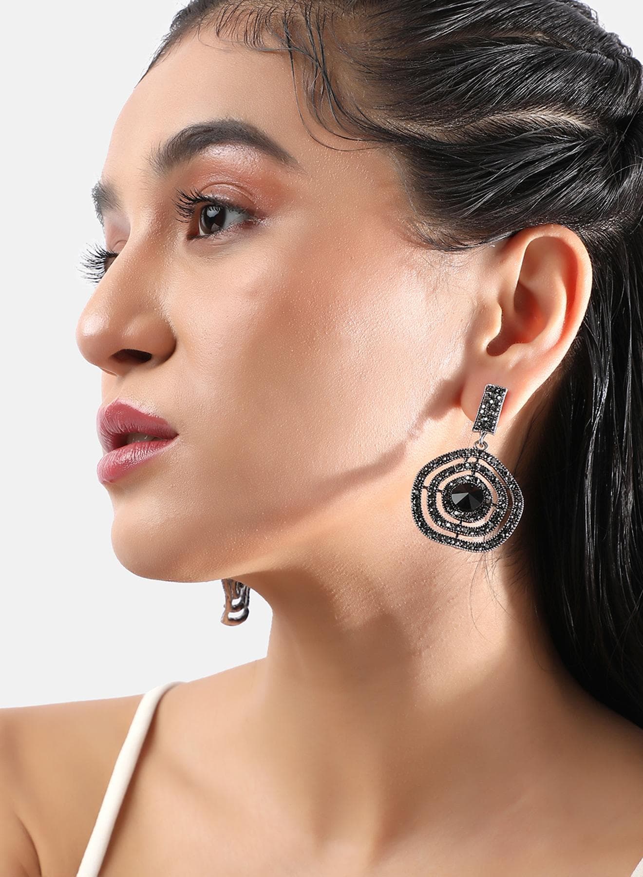 Embellished Lined Circular Artificial Drop Earring Jewellery