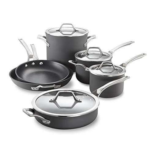 Calphalon 10-Piece Nonstick Kitchen Cookware Set Stay-Cool Stainless Steel Handles Dishwasher and Metal Utensil Safe Oven-safe up to 500 degrees F PFOA-Free Built to Last Black
