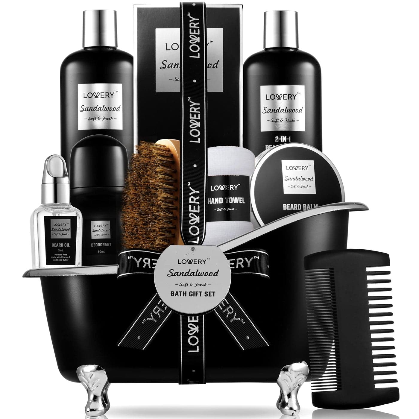 Beard Kit and Body Care Gifts for Men Fathers Day Gifts for Dad Sandalwood Spa Gift Baskets Mens Bath and Beard Grooming Kit Birthday Gifts for Him with Beard Balm Growth Oil Deodorant and More