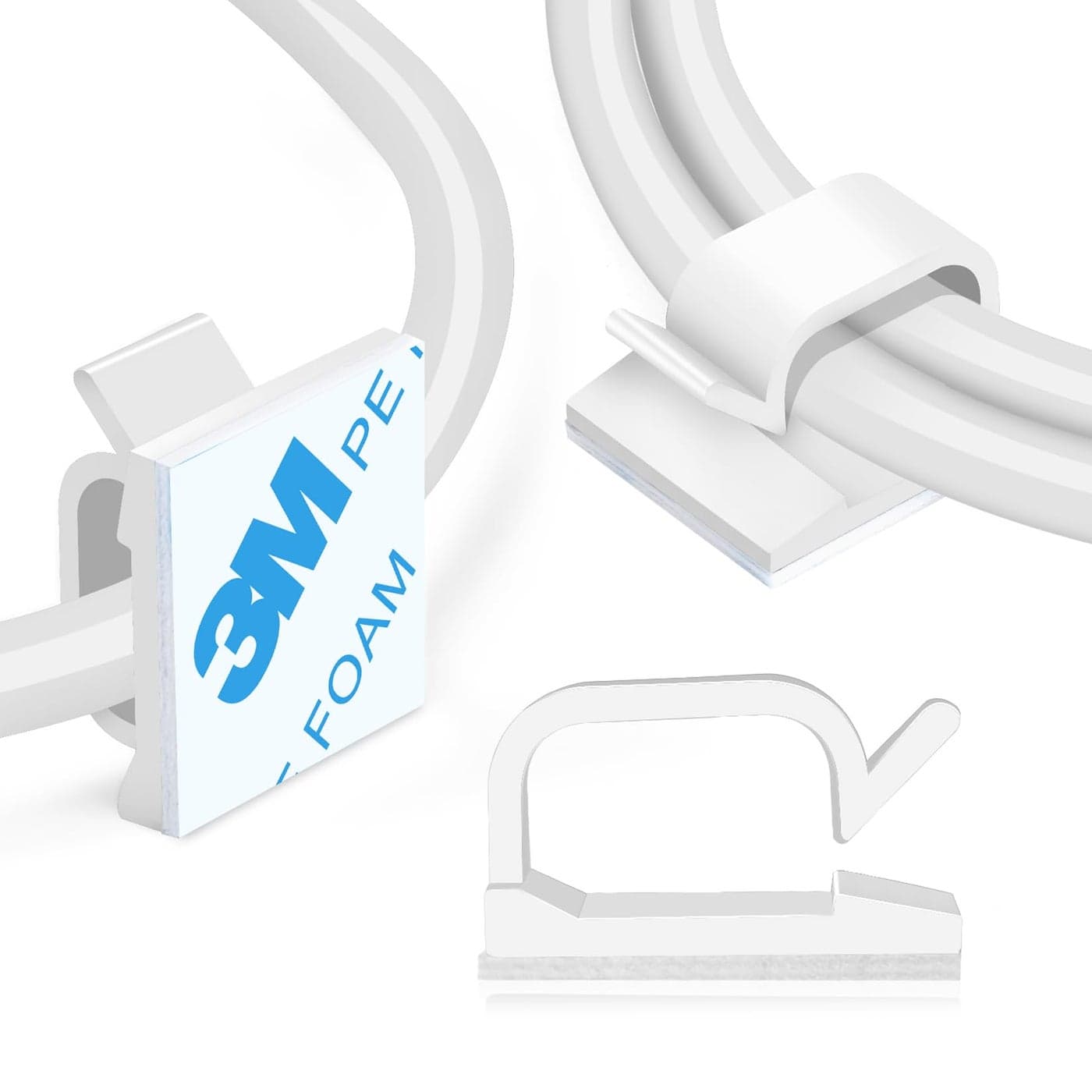 120 Pcs XHF Adhesive Cable Wire Clips White Cable Staples Outdoor Cable Management Wire Organizer Cord Holder for Under Desk Car Wall TV PC Ethernet Cable
