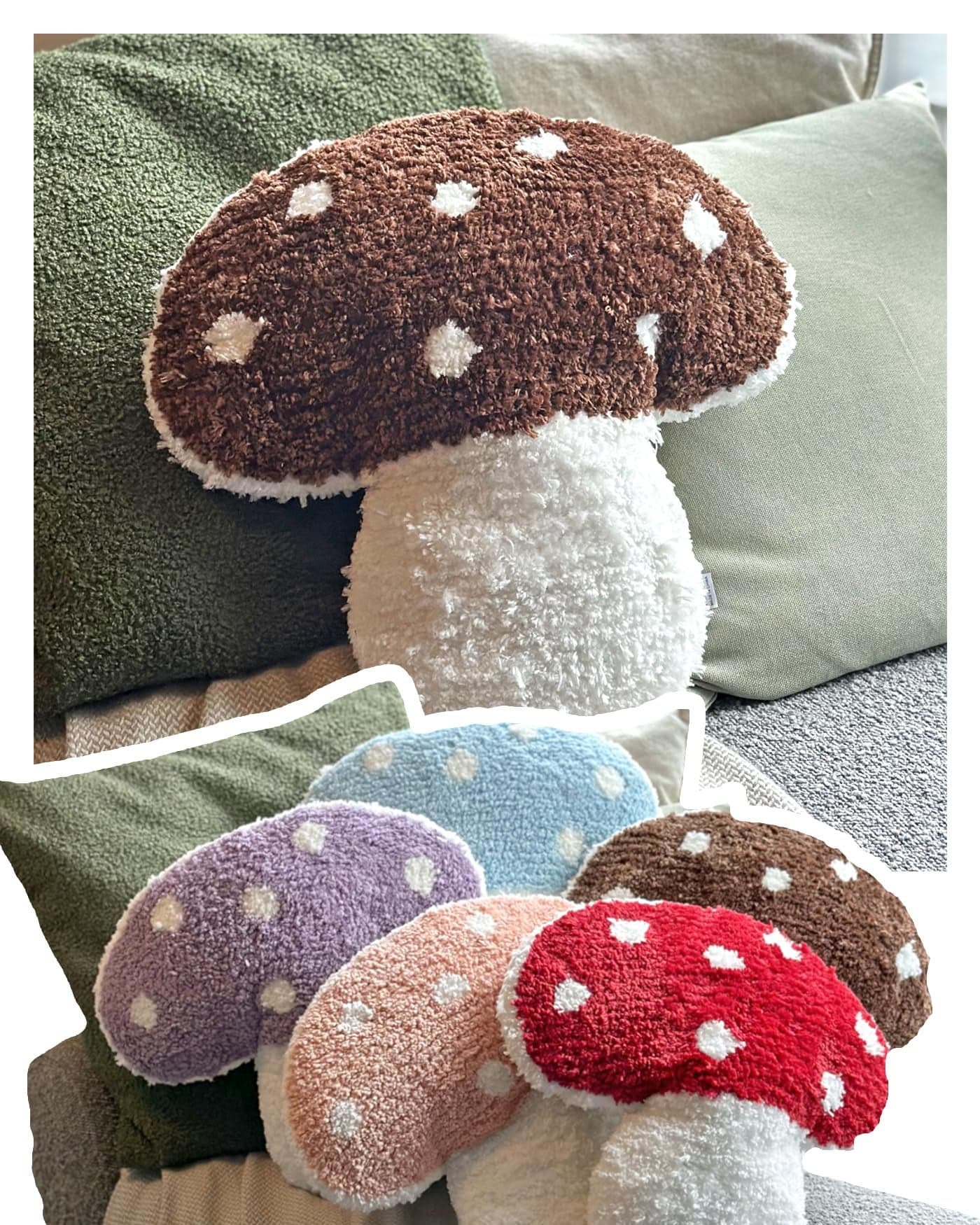 Dreamstall Mushroom Throw Pillow Tufted Shape Decorative Cushion 15” x 15” – Decor for Bed, Couch, Living Room (Brown)