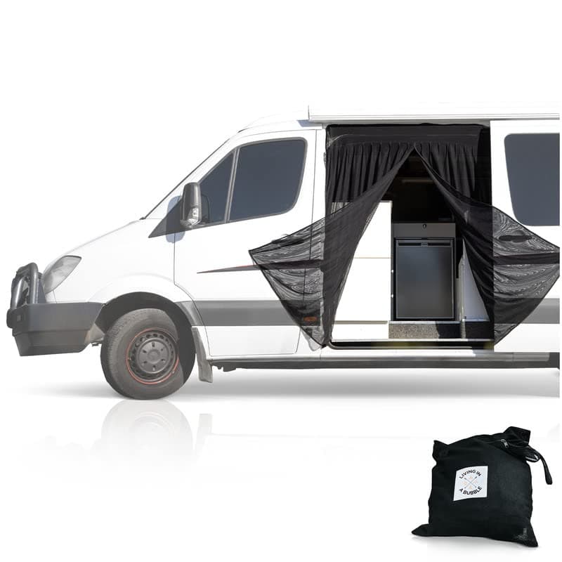 Living in a Bubble Van Bug Screen for Standard Roof Mercedes Sprinter Ford Transit and High Roof RAM Promaster Universal Size Side Door Flyscreen Mosquito Net Center Magnetic Closure