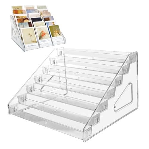 GYSLEOT 2 Pack 7Tier Acrylic Card Display Stand Versatile Sticker Display Rack Holder for Greeting Card Business Brochure Postcard Portable Card Display Shelf for Vendors Craft Trade Shows