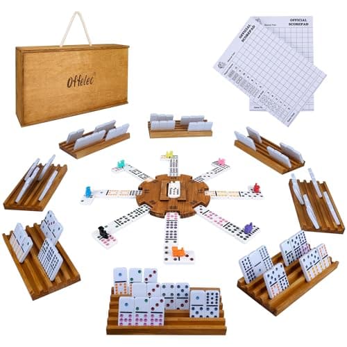Offelec Mexican Train Dominoes Set with 8 Holders Double 12 Dominos Set for Adults Mexican Dominoes Train for Kids and Family Game Mexican Train Games with 91 Colored Tile Dominos and Wooden Box