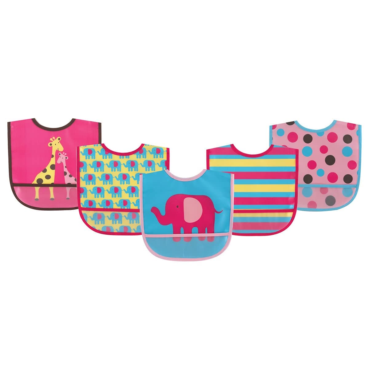 Luvable Friends Unisex Baby Waterproof PEVA Bibs Pink Giraffe One Size