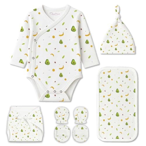 MOM'S HOME Organic Cotton Baby Clothing Set | Baby Essential Clothes For Newborn | Baby Shower Gift Hamper | 0-6 Months | Avocado | Pack of 6 (Avocado, 0-3 Months)