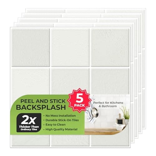 5 Pack Peel and Stick Backsplash Square Tiles Extra Thick 3D Wall Panels Heat Water Resistant Easy DIY Kitchen Bathroom Laundry Fireplace Rental Home Wall Dcor 12 x 12 in Stone White