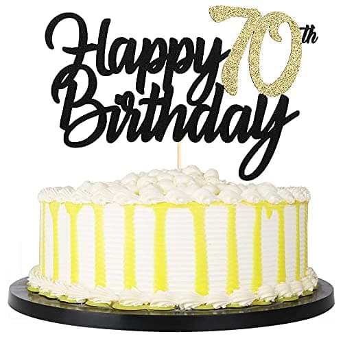 Festiko®Black Gold Glitter Happy Birthday Cake Topper - 70 Anniversary/Birthday Cake Topper Party Decoration (70th)