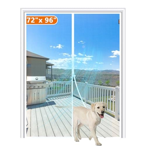 MAGZO Magnetic Screen Door Fit Door Size 72 x 96 Inch, Screen Size 74" x 97" Polyester Sturdy Mesh with Heavy Duty Full Frame Hook & Loop-White