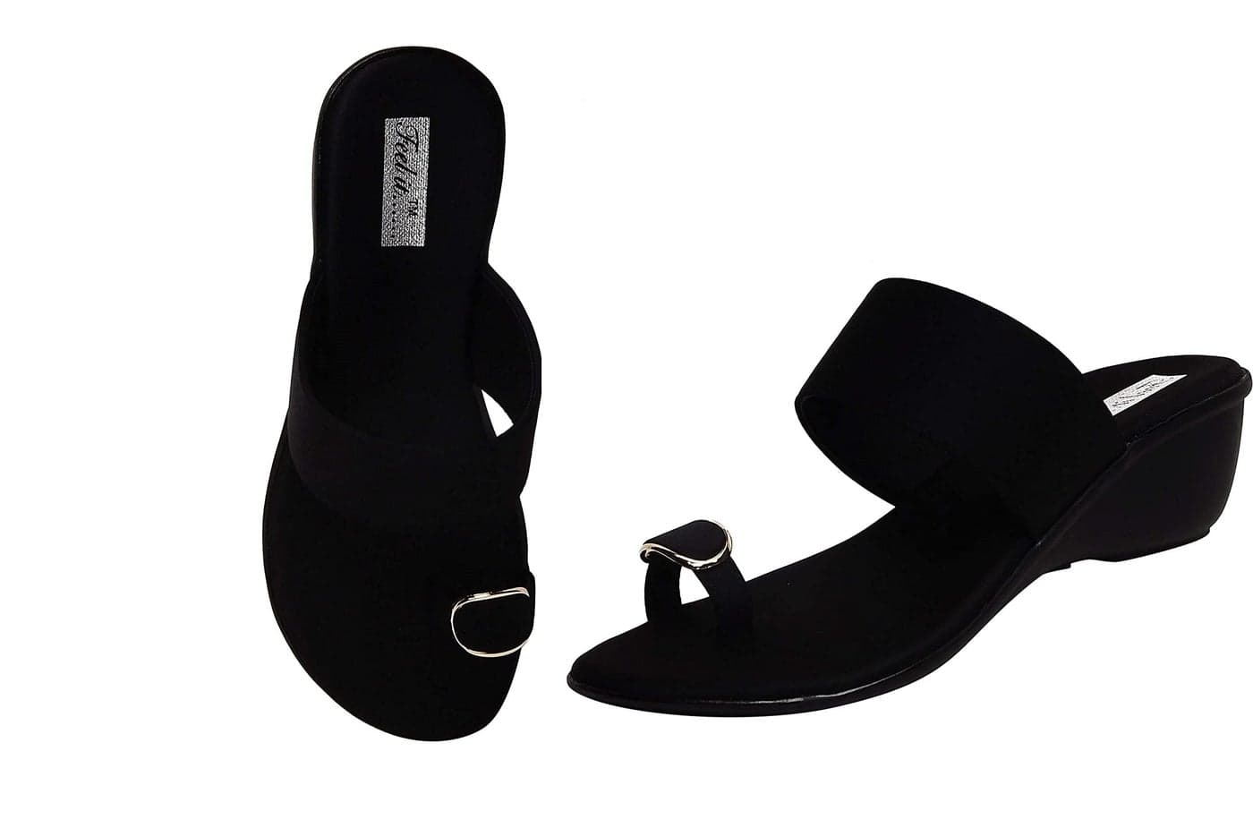 Feel it Women's and Girl's Black Comfortable Lycra Wedges A-958-BLACK-42