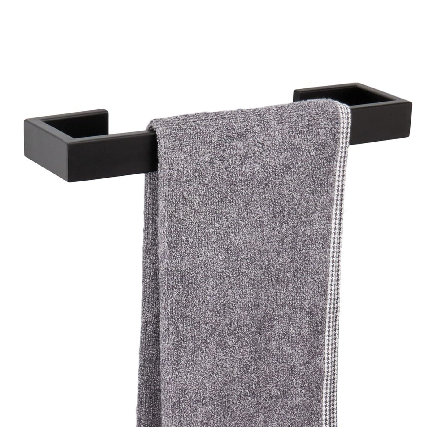 TocTen Bath Towel Rack Square Base Thicken SUS304 Stainless Steel Towel Bar for Bathroom Bathroom Bar Accessories Towel Rod Heavy Duty Wall Mounted Towel Holder Matte Black 12 Inch