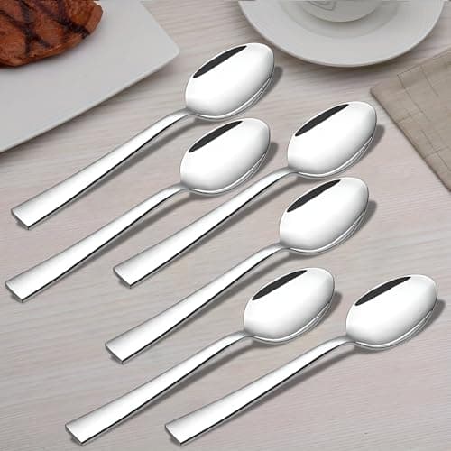 Parage 6 Pieces Stainless Steel Spoons Set, Dinner Spoon Length 16cm, Food Grade Silverware for Home & Kitchen- Mirror Polished, 6 Silver Spoons