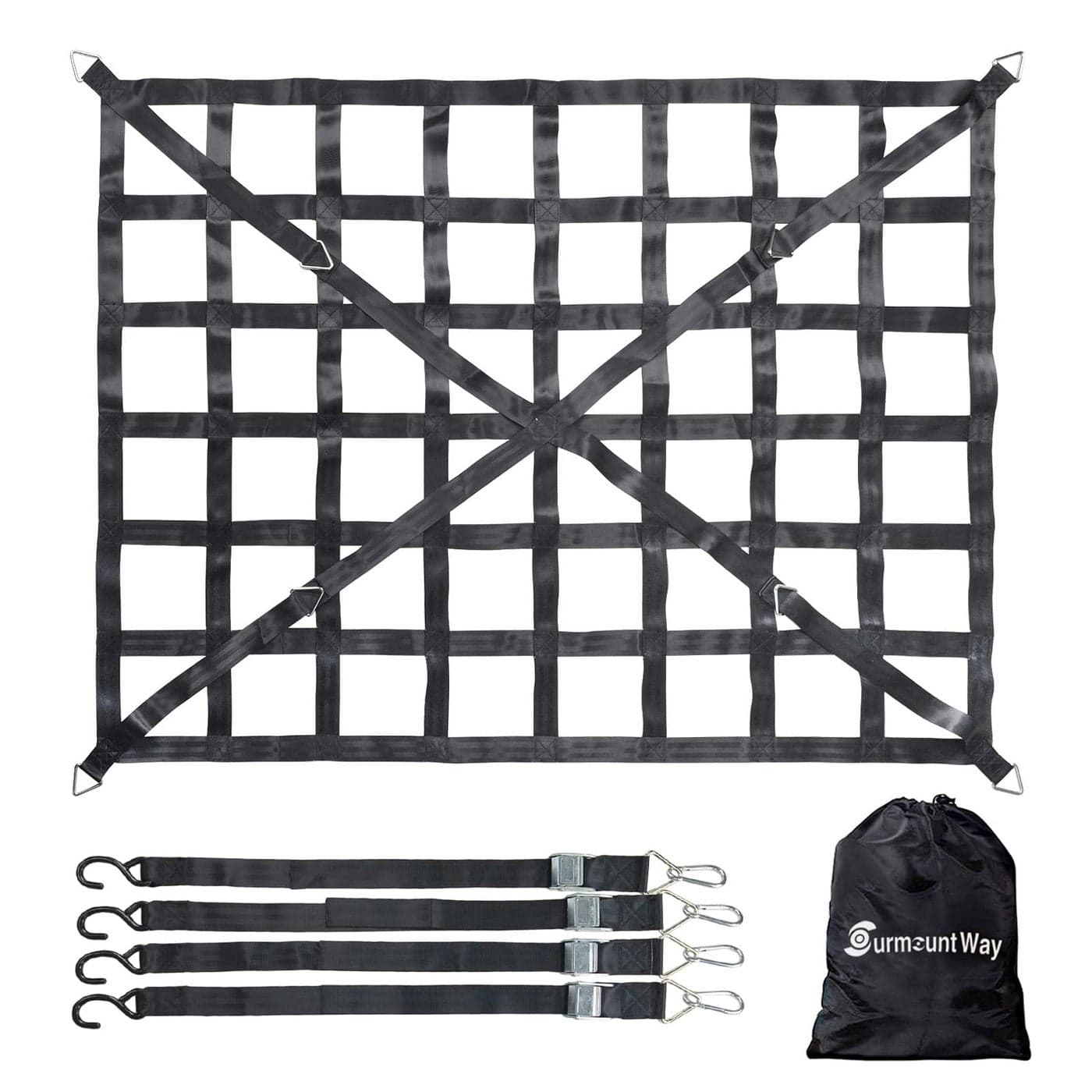 Surmountway Heavy Duty Cargo Net 66 x 50 1100LBS Capacity Cam Buckles SHooks Fits Pickup Truck Trailer Beds
