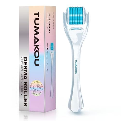 Derma Roller TUMAKOU Microneedling Microneedle Roller for Face Scalp Hair Beard Micro Needling Derma Roller at Home for Women and Men White
