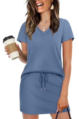 NIASHOT 2 Piece Sets for Women Activewear Summer 2026 Workout Sets Short Sleeve Tennis Golf Outfits with Skirt Skorts Athletic Dress Fashion Sports Womens Clothes Grey Blue S