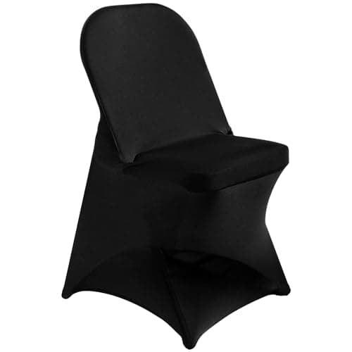 LGJIAOJIAO Stretch Spandex Chair Covers - Black 12 PCS, Folding Kitchen Chairs Cover, Universal Washable Slipcovers Protector, Removable Chair Seat Covers, for Wedding Party Dining Room Banquet Event