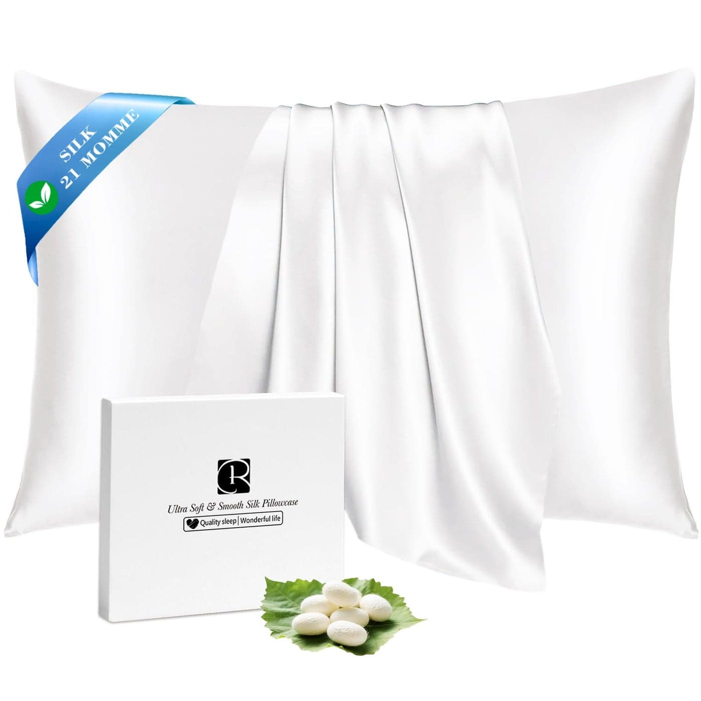 Ravmix 100 Silk Pillow Cases with Zipper 21 Momme Mulberry Silk Pillowcase for Hair Skin Health Soft Smooth Breathable Cool Pillow Cover for Beauty SleepStandard 20x26 Ivory White 1PC