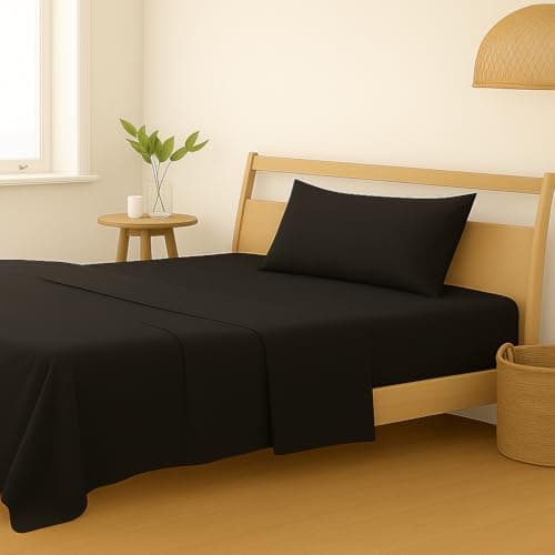 Trance Home Linen Pure 100% Cotton 400TC Plain Single Size Bedsheet with 1 Pillow Cover (54 x 90 Inch, Black)
