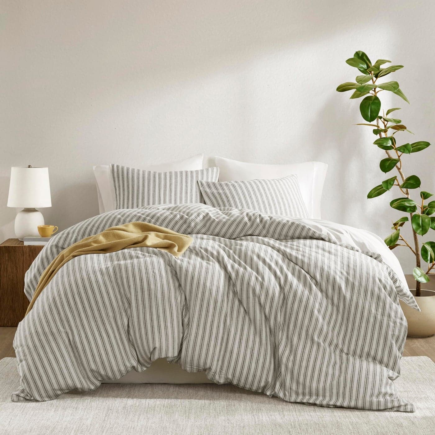 Madison Park Cooling Duvet Cover Set for Hot Sleepers Linen Cotton Rayon Blend King Size 3 Piece Set with Shams Lightweight Breathable Bedding Grey Striped Design
