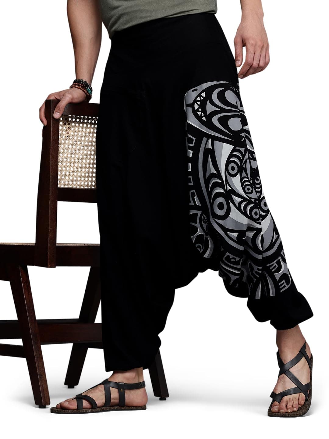 Boho Pants Elastic Ankle Harem for Men Exercise Pajama Jogger Loose Boho Aladdin Pant Outland Wayfarer BlackGrey One Size