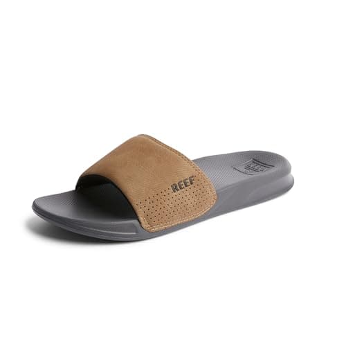 Reef One Slide Mens Sandal, Lightweight & Water Friendly, Grey/Tan, 12