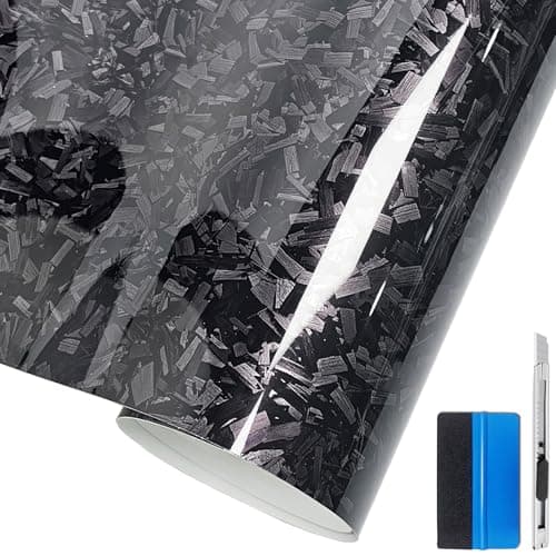 LZLRUN Forged Gloss Carbon Fiber Black Vinyl Wrap Roll Air Release Sticker Sheet Film DIY Decal Car Auto Vehicle Morotcycle Self Adhesive1ft x 35ftGloss Black