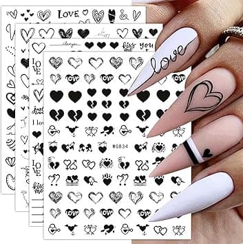 8 Sheets Valentines Day Nail Art Stickers Decals JMEOWIO Self Adhesive Red Heart Love Kiss Lip Rose Flower Pattern DIY Design Nail Decoration for Women Girls