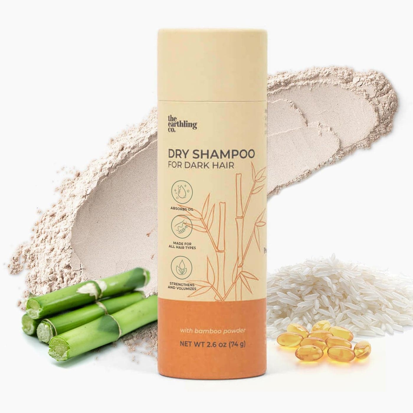The Earthling Co Dry Shampoo Non Aerosol Volumizing Powder for Oil Natural Organic Ingredients for Brown and Black Hair Talcfree formula with Rosemary Oil and Biotin Dark Hair 26 oz