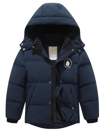 BYLESIN Kids Boy's Winter Waterproof Puffy Cotton Jacket Fleece Lined Lightweight Down Coat Thick Hooded Outdoor Coat