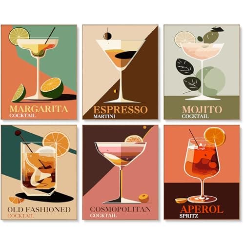 6 Pack Paint by Numbers Kit for Adults Beginners - 8x10 Inch Cocktail Adult Paint by Number Kits on Canvas, Cocktail DIY Acrylic Oil Number Painting Kits for Adults, Perfect for Gift Home Decor
