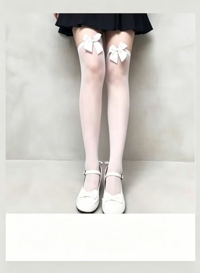 Summer White Bowtie Stockings for Girls, High Tube Over Knee Ultra-thin Wrapped Stockings, Sexy Long Tube Stockings, White Stockings for Girls