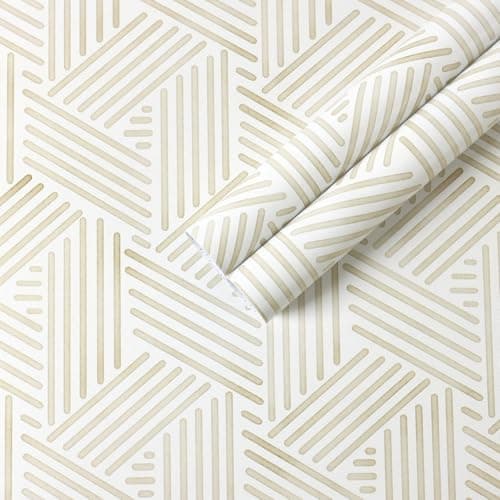 Ismoon 78.7"x17.3" Boho Wallpaper Peel and Stick Modern Beige Wallpaper Geometric Contact Paper Neutral Line Removable Wall Paper Textured Hexagon Renter Friendly Kitchen Bathroom Vinyl Roll