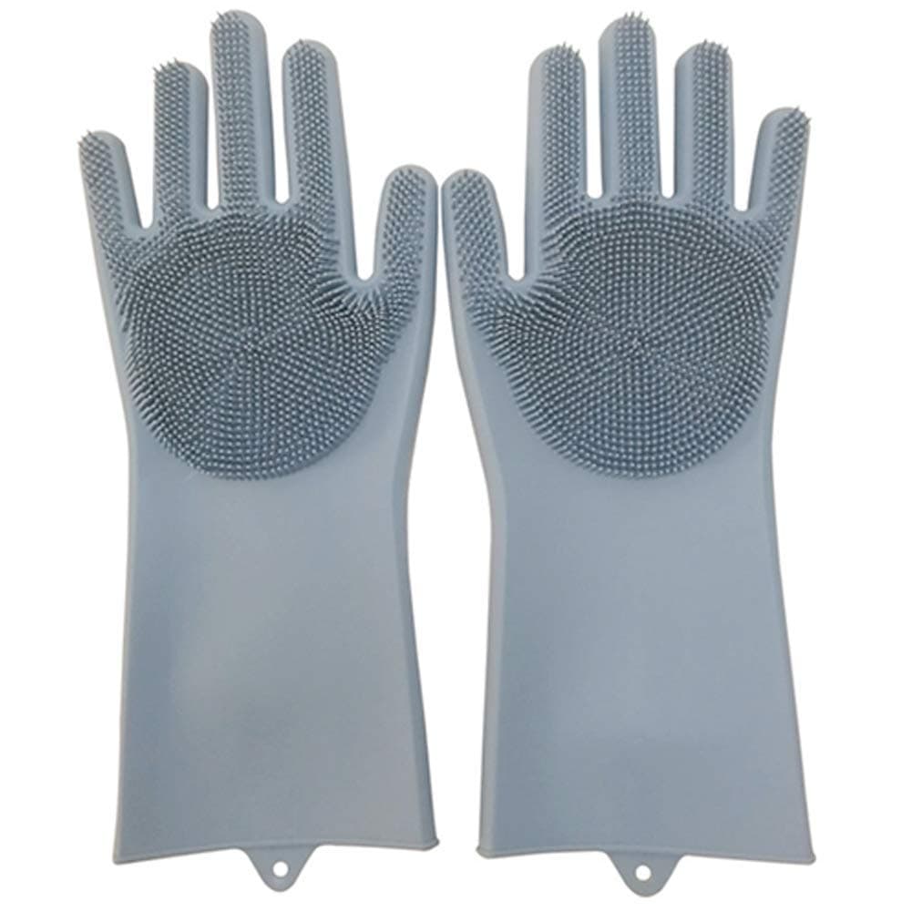 GLIVE LABEL Reusable Silicone Dishwashing Gloves Scrubber Cleaning Gloves Great for Household 1 Pair