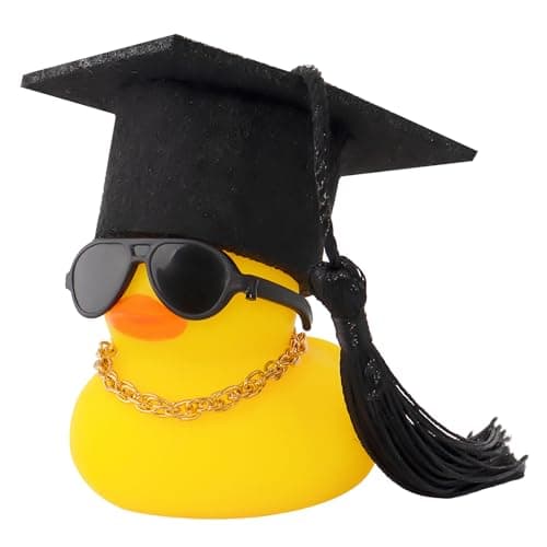 wonuu Car Dashboard Decor Graduation Hat Rubber Duck Car Ducks Ornaments with Mini Hat Necklace Sunglasses Scarf Black