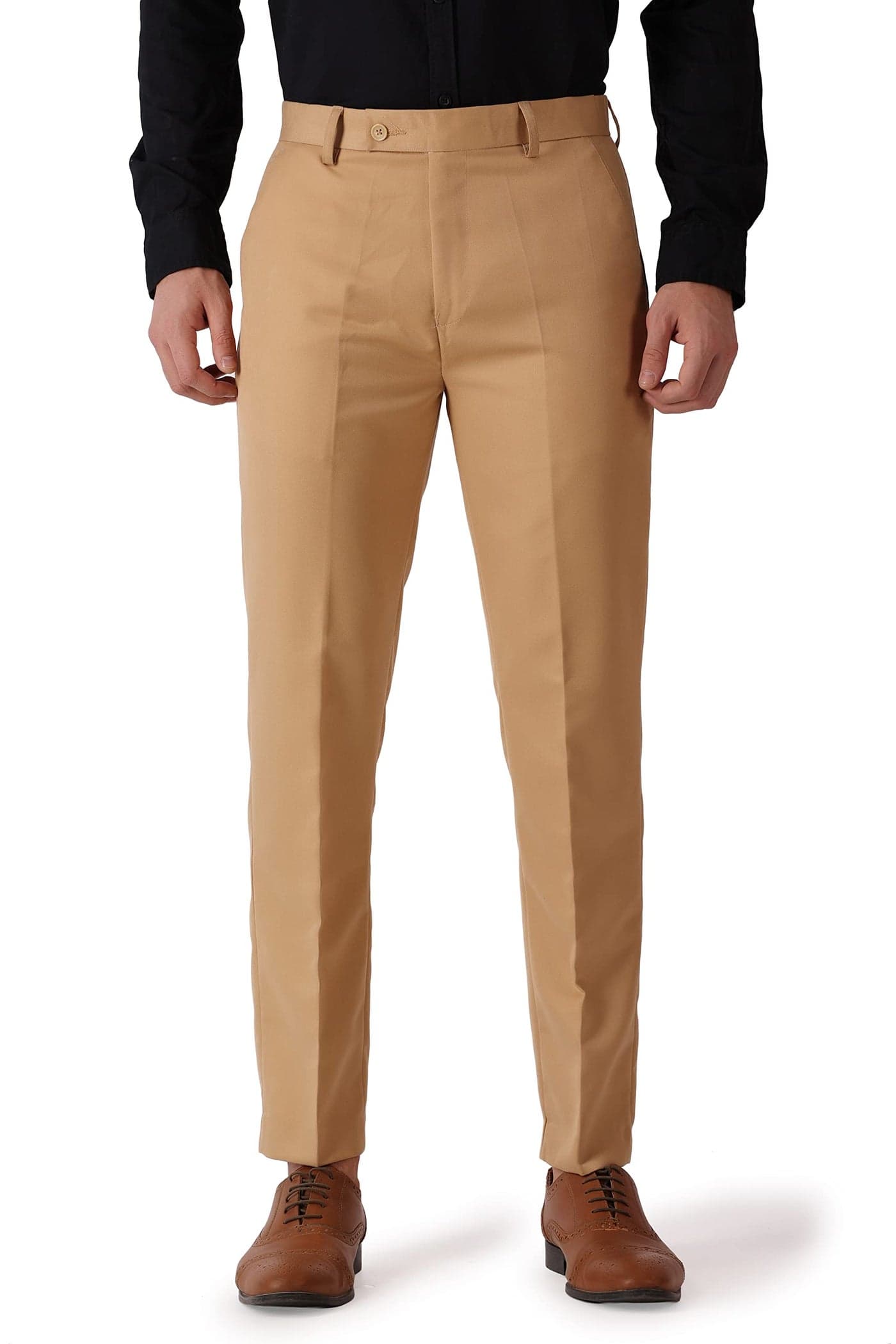 MALENO Men's Slim Fit Men Solid Khaki Trouser (ML121_Khaki_34)