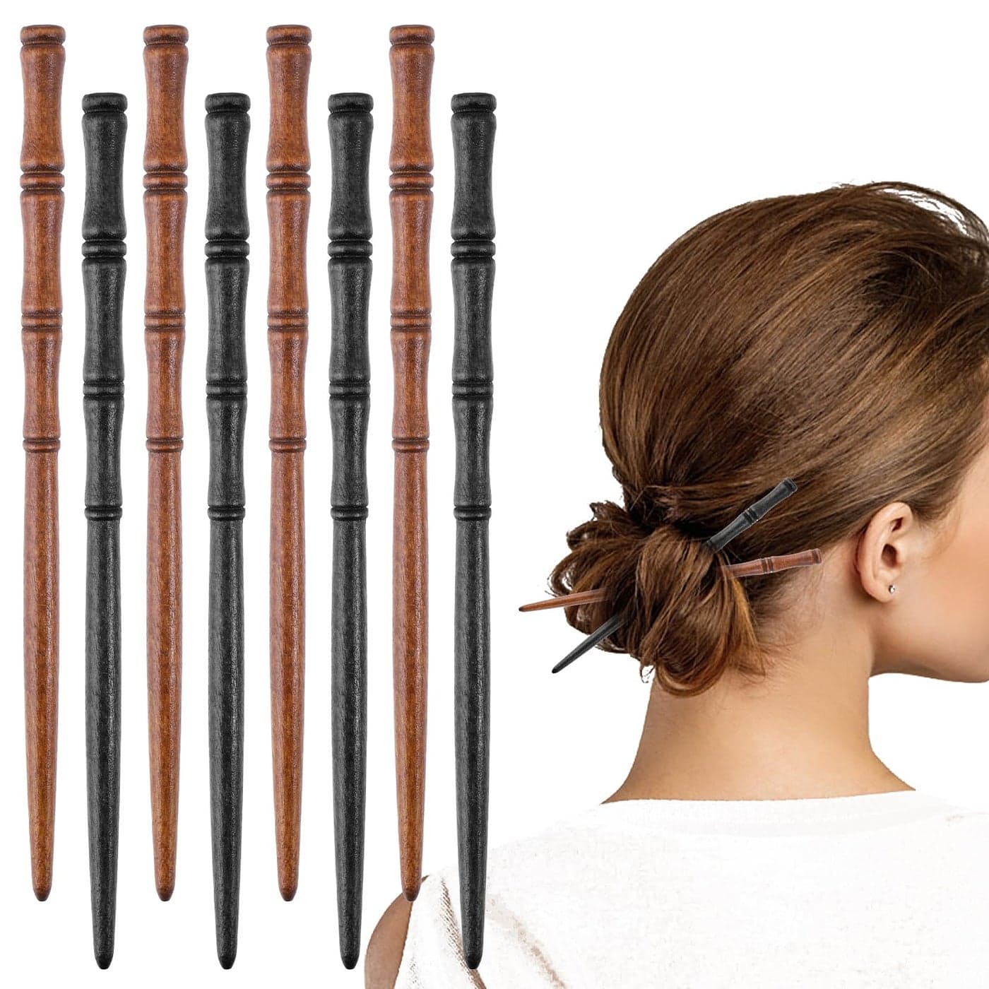 Gjinxi Wooden Sticks Hair Chopstick 8PCsBamboo Shape Long Hair SticksWood Hair Chopsticks Hair HoldersWomen Hair Pins BunsClassical Hairpin Hair Accessories Decorative Hair Holder for Women