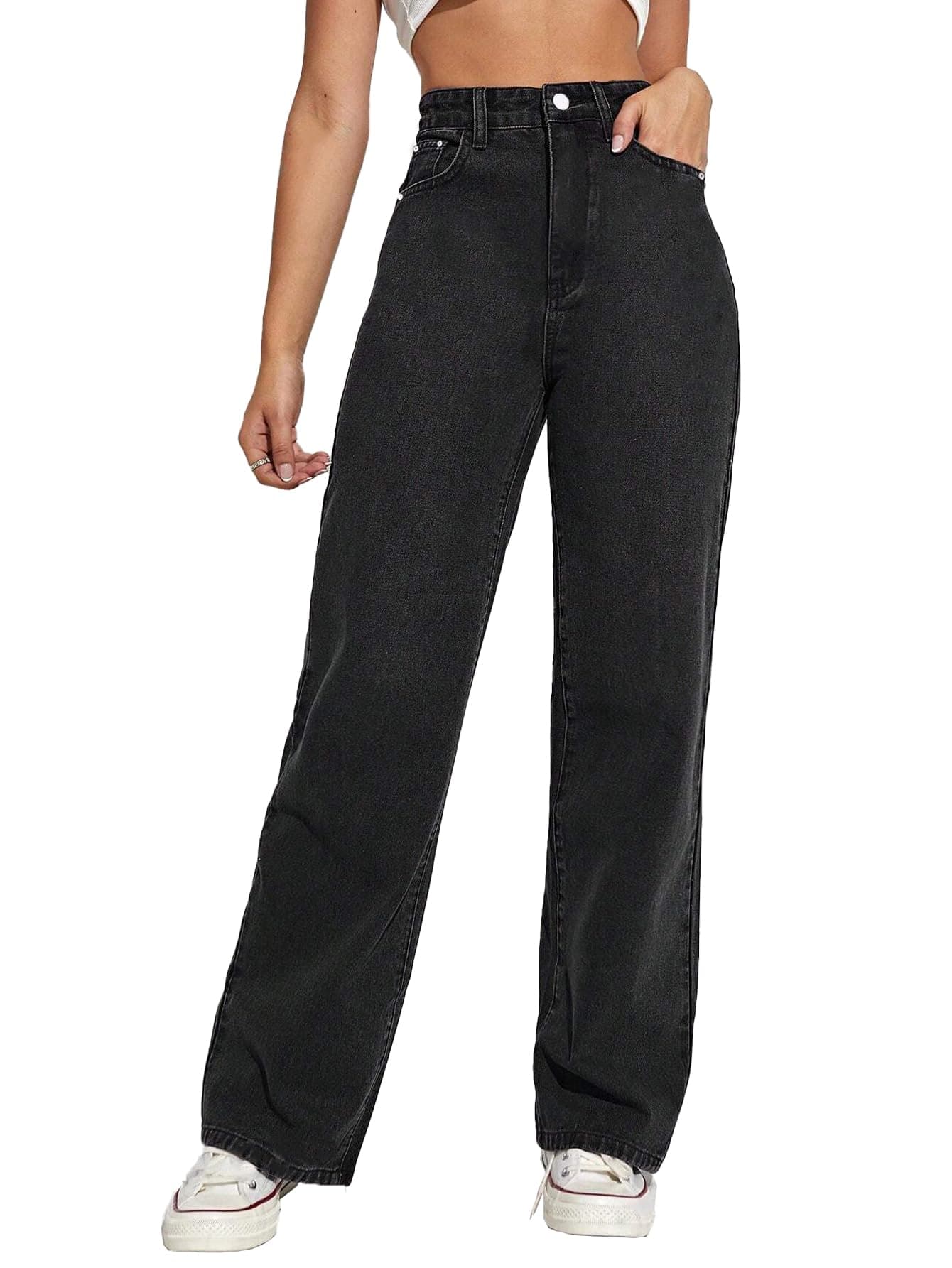 TOPLOT Women's Jeans | High Rise Waist Design | Baggy Fit Style with Relaxed Silhouette | Comfortable Wear | Easy Styling for Everyday Fashion | Casual, Streetwear (5204_32_Grey)