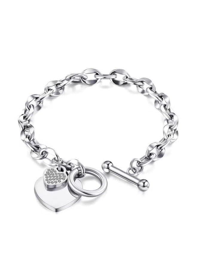 Love Bracelets for Women Stainless Steel, Cute and Charm Chain Bracelet Jewelry Gifts for Women Her Wife Mom Girls Daughter Birthday Valentines Day Length 18cm Silver