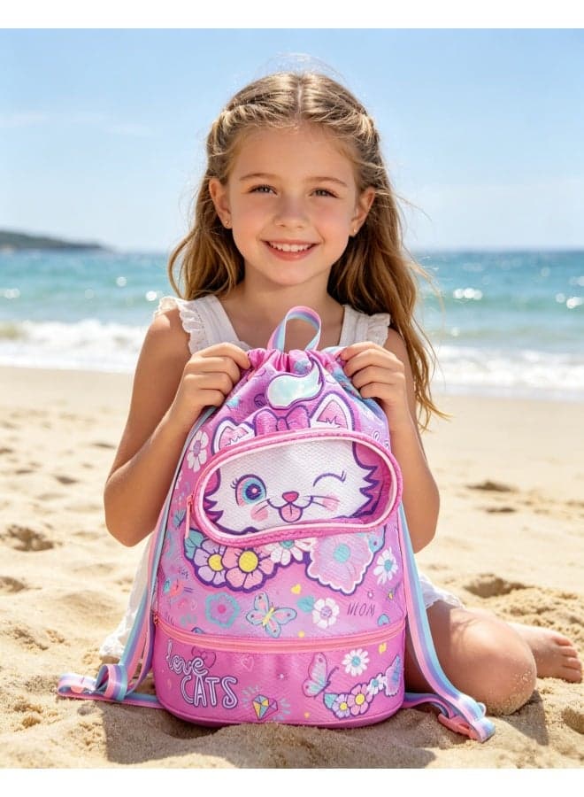 Kids Swim Bag Double Waterproof Swimming Backpack for Kids Boys Swim Bag with Wet Dry Separation and Independent Shoe Compartment 25.5×13×41cm