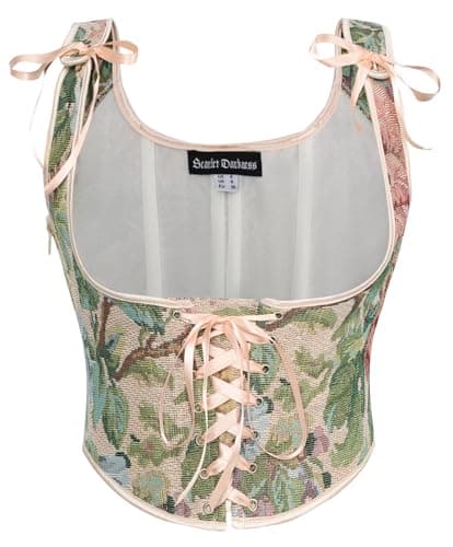 Scarlet Darkness Women's Renaissance Corset Belt Ren Faire Bustier Underbust Corset Beige Green Floral Size 8